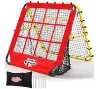 48×49inch Baseball Rebounder Net, 8-Angle Adjustable Baseball Bounce Back Net, 12 Pocket Fielding Trainer for Solo Practice, Multi Function Pitch Back Net for Soccer, Volleyball, Softball (Red+Yellow)