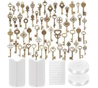 48/60Pcs Vintage Skeleton Keys DIY Flying Keys Charms with Dragonfly Wings and Crystal String Metal Key Pendants Decorative Flying Key for Jewelry Making Crafts Decor(60pcs)
