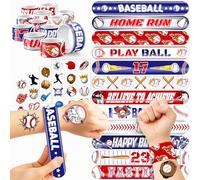 48 Baseball 24PCS Baseball Temporary Tattoos Sticker 24PCS Slap Bracelets Perfect for Themed Birthday Party Favors Baby Showers or Classroom Rewards Ideal Decor and Gifts for Girls and Boys