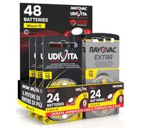 48 Batteries for Hearing Aid Size 10 (Yellow) PR70 Zinc-Air with Sound Fusion Technology - 48 Batteries: 24 Rayovac + 24 Udivita