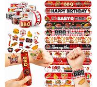 48 BBQ 24PCS BBQ Temporary Tattoos Sticker 24PCS Slap Bracelets Perfect for Themed Birthday Party Favors Baby Showers or Classroom Rewards Ideal Decor and Gifts for Girls and Boys