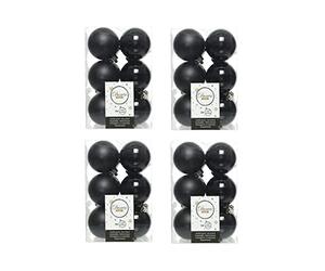 48 Black Christmas Baubles 6cm Shatterproof Tree Ornaments Shiny Matt Decorations