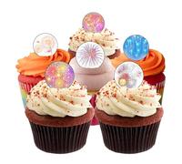 48 Bonfire Night/New Year/Fireworks Celebration themed Edible Wafer Paper Round Cake Toppers Decorations