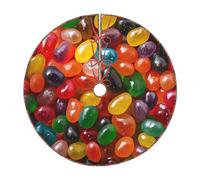 48" Burlap Christmas Tree Skirt, Colorful Jelly Beans Print Farmhouse Holiday Tree Mat Base Cover Decor
