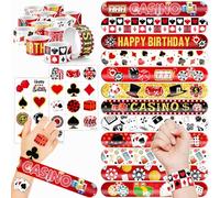 48 Casino 24PCS Casino Temporary Tattoos Sticker 24PCS Slap Bracelets Perfect for Themed Birthday Baby Showers or Classroom Rewards Ideal Decor and Gifts for Girls and Boys