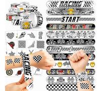 48 Checkered Flags, 24 Pieces, Plaid Flags, Temporary Tattoos, Stickers, 24 Pieces, Slap Bracelets, Perfect for Theme Birthdays, Baby Showers or Classroom Rewards, Ideal Decoration and