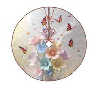 48" Christmas Tree Skirt â€“ Festive Attracting flowers and butterflies Print Party Mat for Holiday Decor, Perfect for Xmas, Halloween, New Year