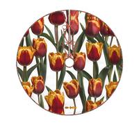 48" Christmas Tree Skirt â€“ Festive Beautiful tulips Print Party Mat for Holiday Decor, Perfect for Xmas, Halloween, New Year