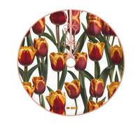48" Christmas Tree Skirt â€“ Festive Beautiful tulips Print Party Mat for Holiday Decor, Perfect for Xmas, Halloween, New Year