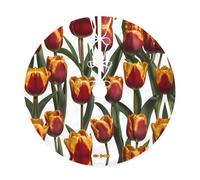 48" Christmas Tree Skirt â€“ Festive Beautiful tulips Print Party Mat for Holiday Decor, Perfect for Xmas, Halloween, New Year