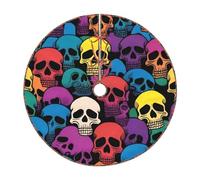 48" Christmas Tree Skirt â€“ Festive Colorful Skull Pile Print Party Mat for Holiday Decor, Perfect for Xmas, New Year, and More