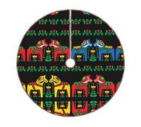 48" Christmas Tree Skirt â€“ Festive Runner Swedish Dala Horse Folk Print Party Mat Decorations, Xmas Holiday Home Decor
