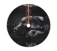 48" Christmas Tree Skirt - Festive Black Labrador Puppy Print Party Mat Decorations, Xmas Home Decor, Merry Base Cover