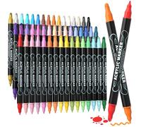 48 Colors Dual Tip Acrylic Paint Markers, Premium Dot & Fine Tip Coloring Paint Pens for Rock, Wood, Fabric, Canvas, Glass, Paper, Ceramic, Scrapbook, Vision Board and DIY Crafts Supplies Art Gifts