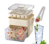 48 Cube Double-Deck Portable Ice Maker, Handled Press-Type Ice Cube Tray Double-Layer with Easy Press Lid and Storage, Portable Compartment Ice Cube Box for Whiskey, Cocktail, Beer (White)