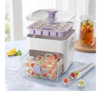 48 Cube Double-Deck Portable Ice Maker with Easy Press Lid, 2-in-1 Large Capacity Ice Maker & Storage Bin Set, Handled Press-Type Ice Cube Tray, for DIY Whiskey Cocktail Beverag (Purple)