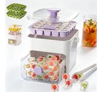 48 Cube Double Deck Portable Ice Maker with Easy Press Lid, Reusable Portable Ice Cube Maker, Makes 48 Ice Cubes, Release All Ice Cubes in One Second for Freezer, Drinks, Cocktails, Parties (Purple)