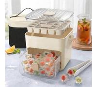 48 Cube Double-Deck Portable Ice Maker with Insulated Bag & Easy Press Lid,Silicone Trays,Counte,Produces 48 Ice Cubes,Stores Over 150 Cubes for DIY Whiskey,Outdoors,Parties (Creamy White+Bag)