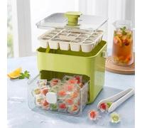 48 Cube Double-Deck Portable Ice Maker with Insulated Bag & Easy Press Lid,Silicone Trays,Counte,Produces 48 Ice Cubes,Stores Over 150 Cubes for DIY Whiskey,Outdoors,Parties (Green & White)