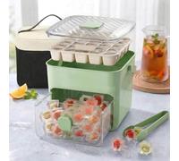 48 Cube Double-Deck Portable Ice Maker with Insulated Bag & Easy Press Lid,Silicone Trays,Counte,Produces 48 Ice Cubes,Stores Over 150 Cubes for DIY Whiskey,Outdoors,Parties (Green+Bag)