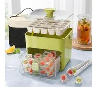 48 Cube Double-Deck Portable Ice Maker with Insulated Bag & Easy Press Lid,Silicone Trays,Counte,Produces 48 Ice Cubes,Stores Over 150 Cubes for DIY Whiskey,Outdoors,Parties (Green & White+Bag)