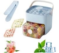 48 Cube Ice Maker with Easy Press Lid, 2 in 1 Large Capacity ice Maker Storage Bin Set, Double Layer Portable Ice Maker with Lid and Storage Box for Freezer, Cocktail & Summer Drinks (Blue)