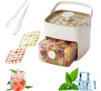 48 Cube Ice Maker with Easy Press Lid, 2 in 1 Large Capacity ice Maker Storage Bin Set, Double Layer Portable Ice Maker with Lid and Storage Box for Freezer, Cocktail & Summer Drinks (White)
