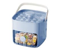 48 Cube Ice Maker with Easy Press Lid, Double-Deck Ice Cube Tray with Storage Bin, Ice Tongs & Odor-Isolating Lid for Whiskey Cocktail Coffee (Blue)