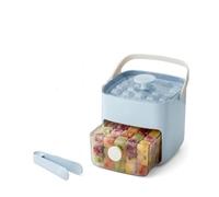 48 Cube Ice Maker with Easy Press Lid,Double-Deck Portable Ice Cube Tray,Ice Trays Container Box for Freezer,Includes Lid Bin Tongs for DIY Whiskey Cocktail Coffee Beverages (Blue)