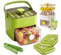48 Cube Ice Maker with Easy Press Lid, Double-Deck Portable Ice Cube Tray with Lid and Bin, Tongs, Handled Press Large Capacity Ice Box for Freezer, for Whiskey, Cocktail, Coffee, Drinks (Green)