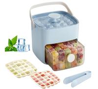 48 Cube Ice Maker with Easy Press Lid, Double Layer Portable Ice Cube Container with Lid and Storage Box for Freezer, Handled Press-Type Ice Cube Tray with Lid and Bin for Whiskey, Cocktail (Blue)