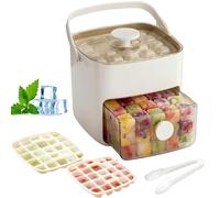 48 Cube Ice Maker with Easy Press Lid, Double Layer Portable Ice Cube Container with Lid and Storage Box for Freezer, Handled Press-Type Ice Cube Tray with Lid and Bin for Whiskey, Cocktail (White)