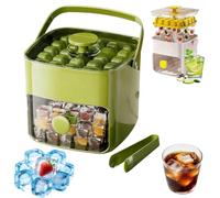 48 Cube Instant Ice Maker, Handled Press-Type Ice Cube Tray Double-Layer Reusable with Storage Box & Tongs, One Press Ice Cube Maker for Freezer, Whiskey, Cocktail，Green