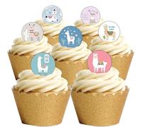 48 Cute Llama Themed Round Edible Wafer Paper Cake Toppers Decorations