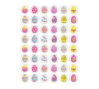 48 Easter Egg Themed Edible Wafer Paper Cake Toppers Decorations - 2.5cm circles