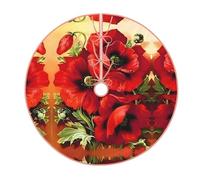 48" Elegant Christmas Tree Skirt - Beautiful Red Poppy Flower Full-Print Perfect for Xmas, Halloween, and New Year Decorations