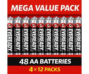 48 Eveready AA Super Heavy Duty - Pack of 4 X 12 Packs Long Expiry