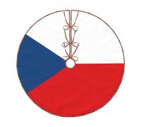 48" Faux Linen Christmas Tree Skirt,Farmhouse Holiday Tree Decor,Czech Republic flag Print Xmas Base Cover