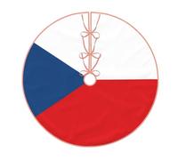 48" Faux Linen Christmas Tree Skirt,Farmhouse Holiday Tree Decor,Czech Republic flag Print Xmas Base Cover