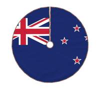 48" Faux Linen Christmas Tree Skirt,Farmhouse Holiday Tree Decor,New Zealand Flag Print Xmas Base Cover