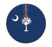 48" Faux Linen Christmas Tree Skirt,Farmhouse Holiday Tree Decor,South Carolina Flag Print Xmas Base Cover