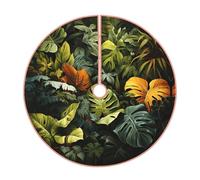 48" Faux Linen Tree Skirt,Modern Tropical Palm Leaves Print Holiday Tree Base Cover Decor,Festive Floor Mat
