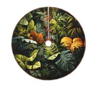 48" Faux Linen Tree Skirt,Modern Tropical Palm Leaves Print Holiday Tree Base Cover Decor,Festive Floor Mat