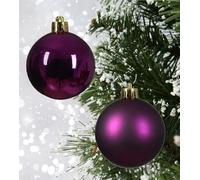 48 fig purple christmas baubles - round xmas decorations - christmas tree hanging ornament - 6cm 60mm baubles - matt & gloss finish - tree wreath garland decorations.