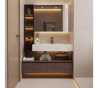48" Floating Bathroom with Single Sink Smart LED Defog Mirror Wall-Mounted Design Time & Temperature Display Modern Bathroom Fur Sto Soluts