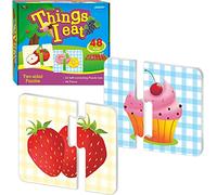 48 Food Matching Puzzles with Error-Correction Mechanism Pre-Primer in 2 Pieces, Perfect for Preschool Learning (24 Blocks Double Sided)