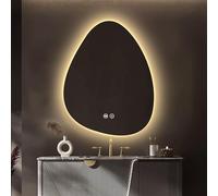48" Frameless LED Bathroom Mirror - Anti-Fog, Irregular Teardrop Shape, Backlit Tri-Color, 40" Asymmetrical Design, Positive Hanging, 48x30 inch