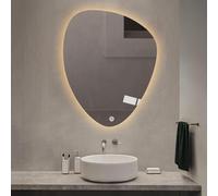 48" Frameless LED Bathroom Mirror - Anti-Fog, Irregular Teardrop Shape, Backlit Tri-Color, 40" Asymmetrical Design (Inversion Hanging, 36"x28")