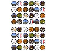 48 French/France Paris Theme Edible Wafer Paper Mini Cupcake Toppers, Cake Pops, Cookies