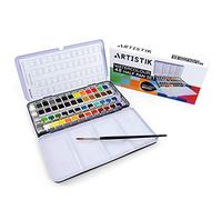 48 Half Pan Watercolour Paint Set - Premium Assorted Vibrant Colour Paints - Compact & Lightweight Palette in Metal Carrying Case, Ideal Travel Set for Beginners, Students & Professional Artists